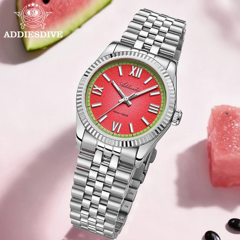 ADDIESDIVE 36mm Red/Yellow/Blue/Green Dial Men's Watches Stainless Steel VH31 Quartz Watch Luminous Waterproof Dive reloj hombre