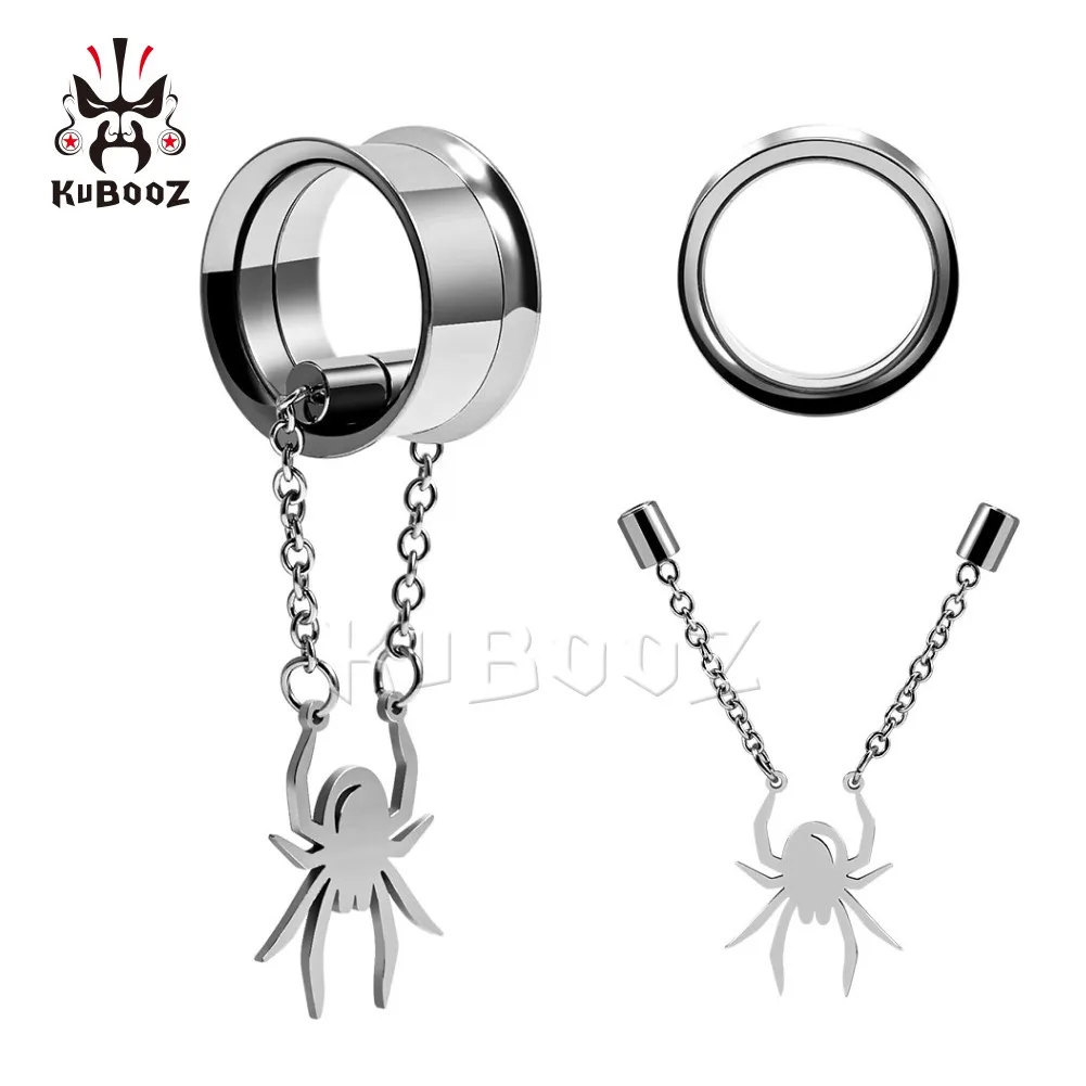

KUBOOZ Popular Stainless Steel Magnet Chain Spider Ear Gauges Piercing Tunnels Body Jewelry Earring Expanders Stretchers 2PCS