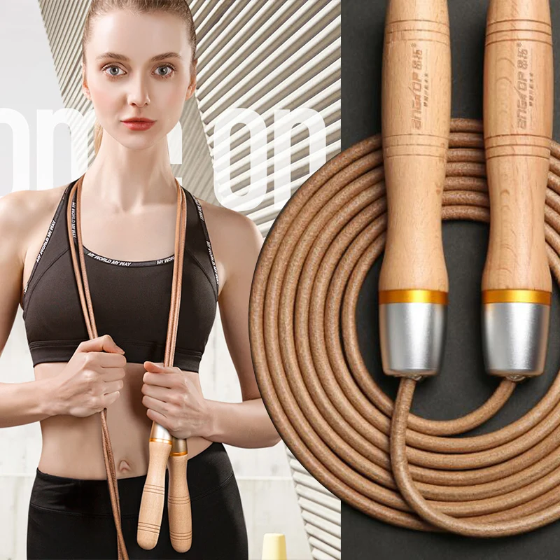 Jump Rope Professional Cowhide Leather Ropes Rapid Speed Jumping Rope with Wooden Handle Skipping Rope Gym Fitness Slim Body