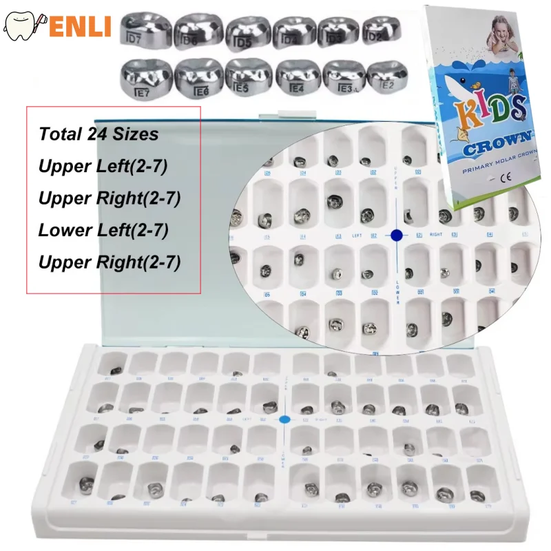 

48&96pcs Dental Kids Temporary Primary Molar Crown Stainless Steel Orthodontic Teeth Pediatric Crowns Braces Dentistry Materials