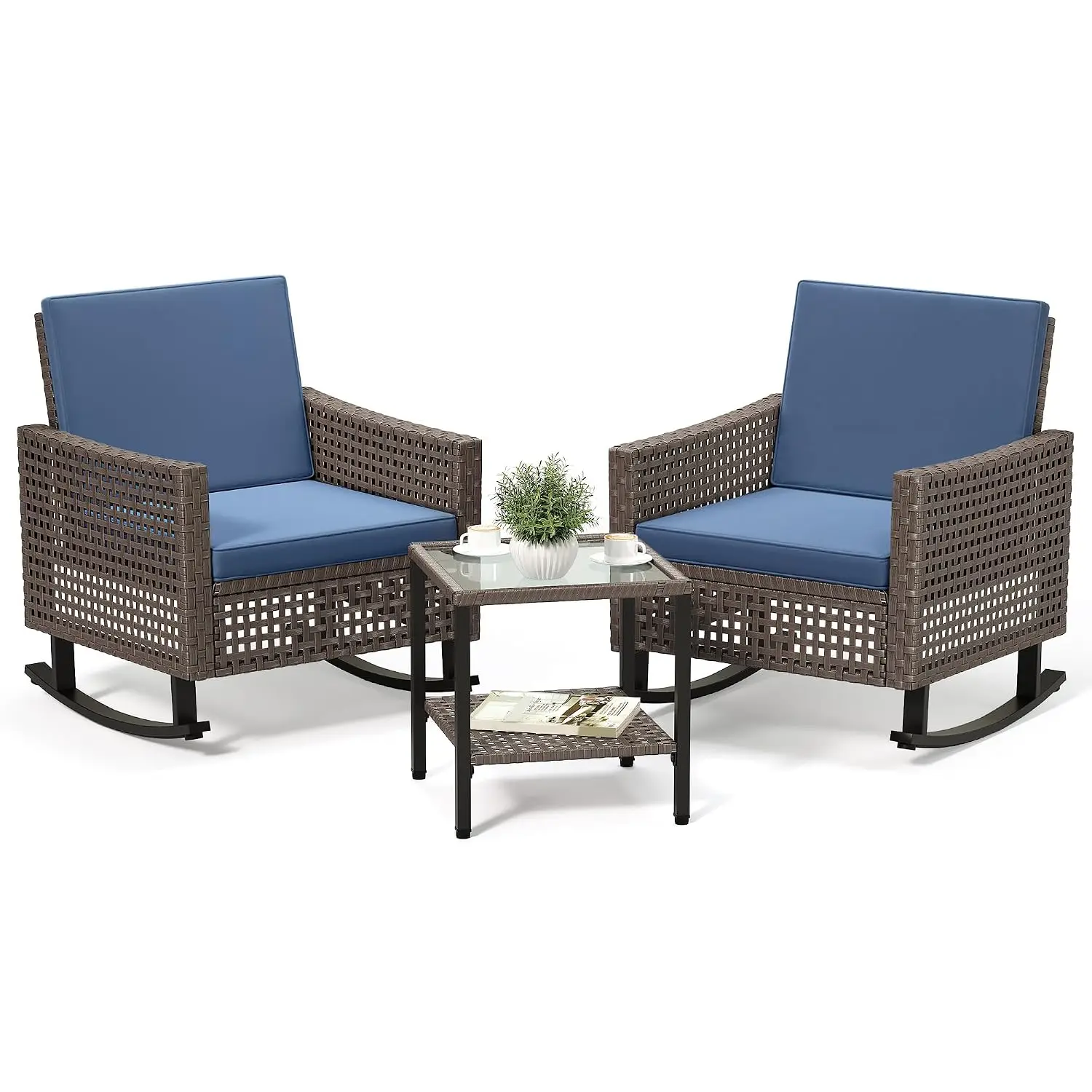 3 Piece Wicker Patio Rocking Set w/2.8