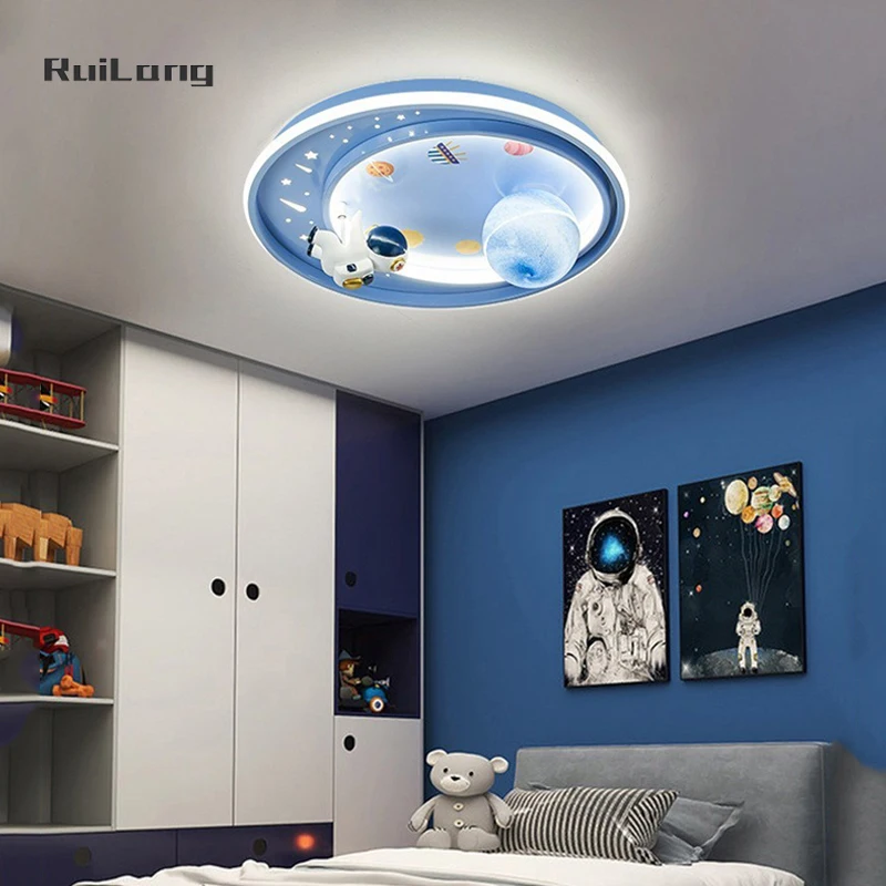 Imagem -05 - Moderno Astronauta Led Luz de Teto para Quarto de Crianças Lâmpada do Quarto do Bebê Meninos Desenhos Animados Decoração Bonito Lua Espacial Planeta Candelabro