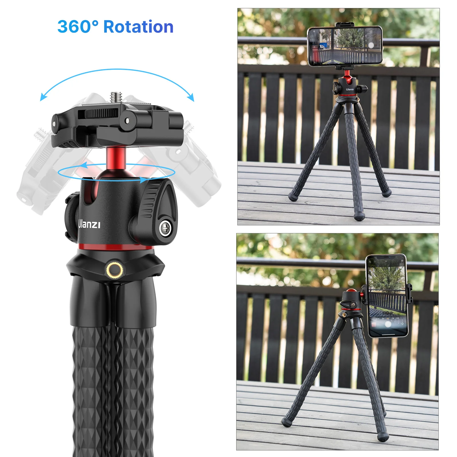Ulanzi MT-33 Flexibele Octopus Statief Monopod Mount Ballhead Met Sider Koude Schoen 1/4 ''Schroef Telefoon Houder 2 In 1 ontwerp Statief