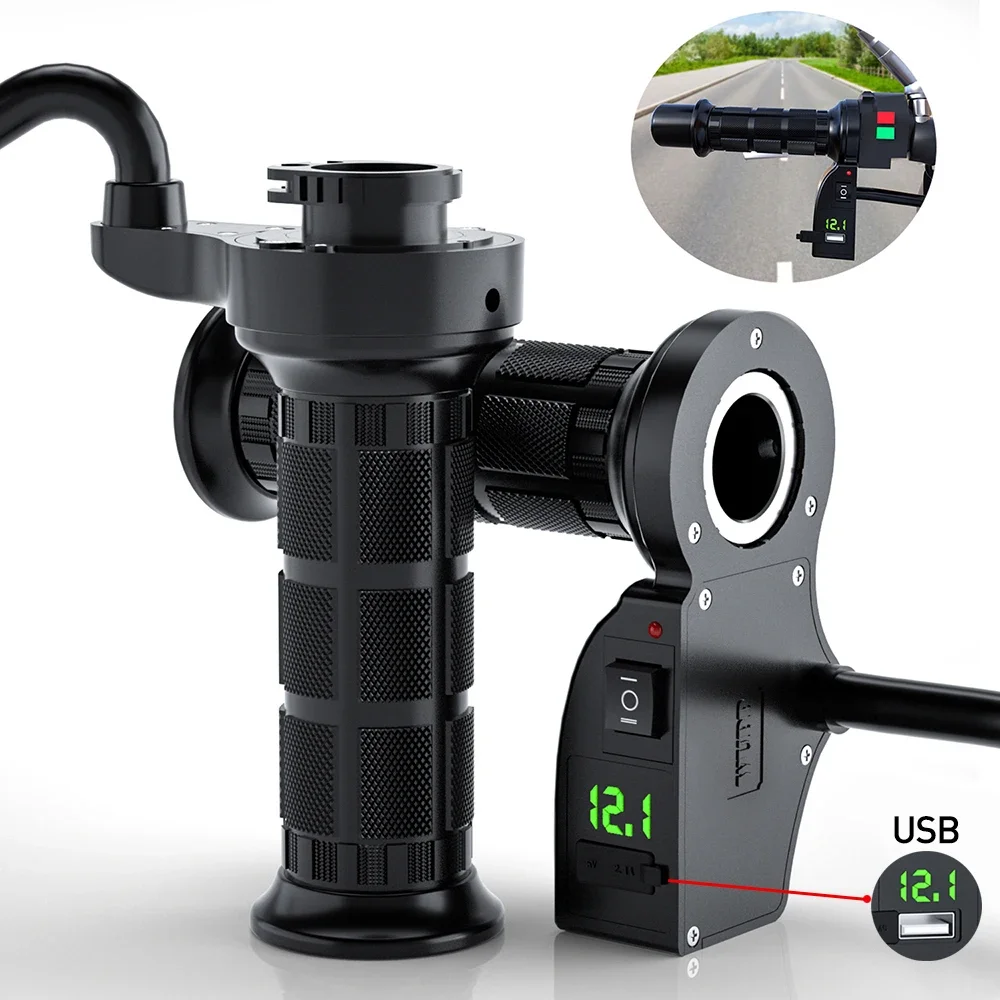 

12V with Switch Motorcycle Heated Grips Handlebar Adjustable Temperature USB Port Electric Molded Grip Scooter Moped Warmer Kit