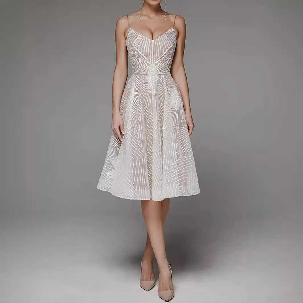 Women's Summer Wedding Guest Dress Long Sleeveless Low Waist Floral Embroidery Zipper Sweet Elegant Party Wedding Party Prom