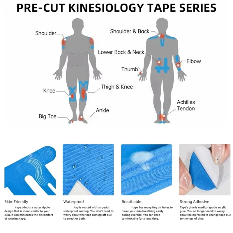 AT02-10PCS Kinesiologietape voor knieën, waterdicht en elastisch, ademende knieband, atletische tape bieden ondersteuning