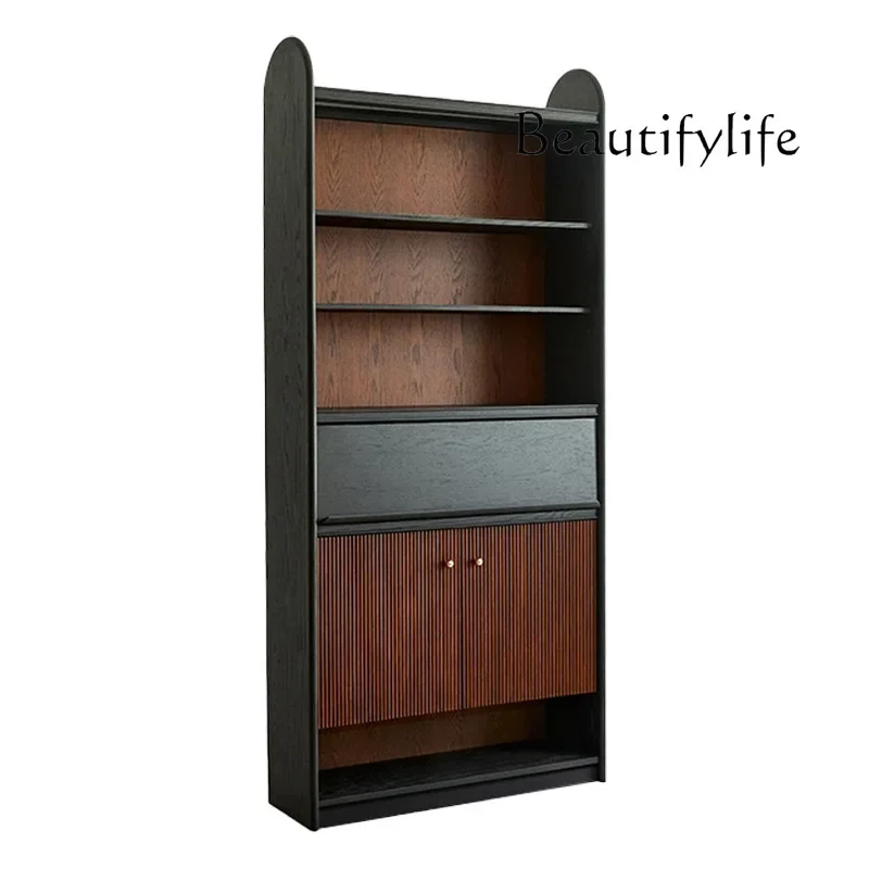 X36 Light Luxury Solid Wood Bookcase, Simple Medium And Ancient Style Combination Floor Rack, Retro Magazine Cabinet