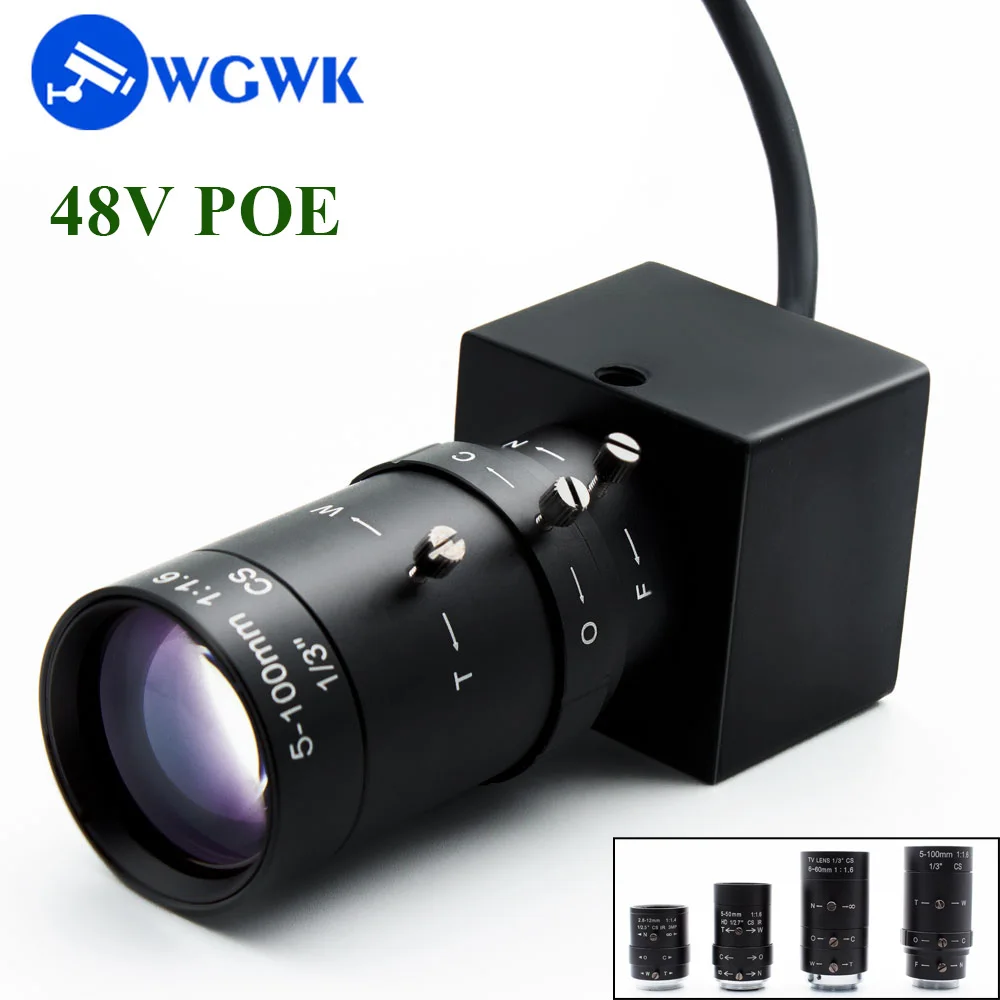 

WGWK Mini 48V POE Camera Ultra HD 1080P 5-50mm 5-100mm Manual Varifocal Zoom CS Lens Industrial Onvif IP Network Security Camera