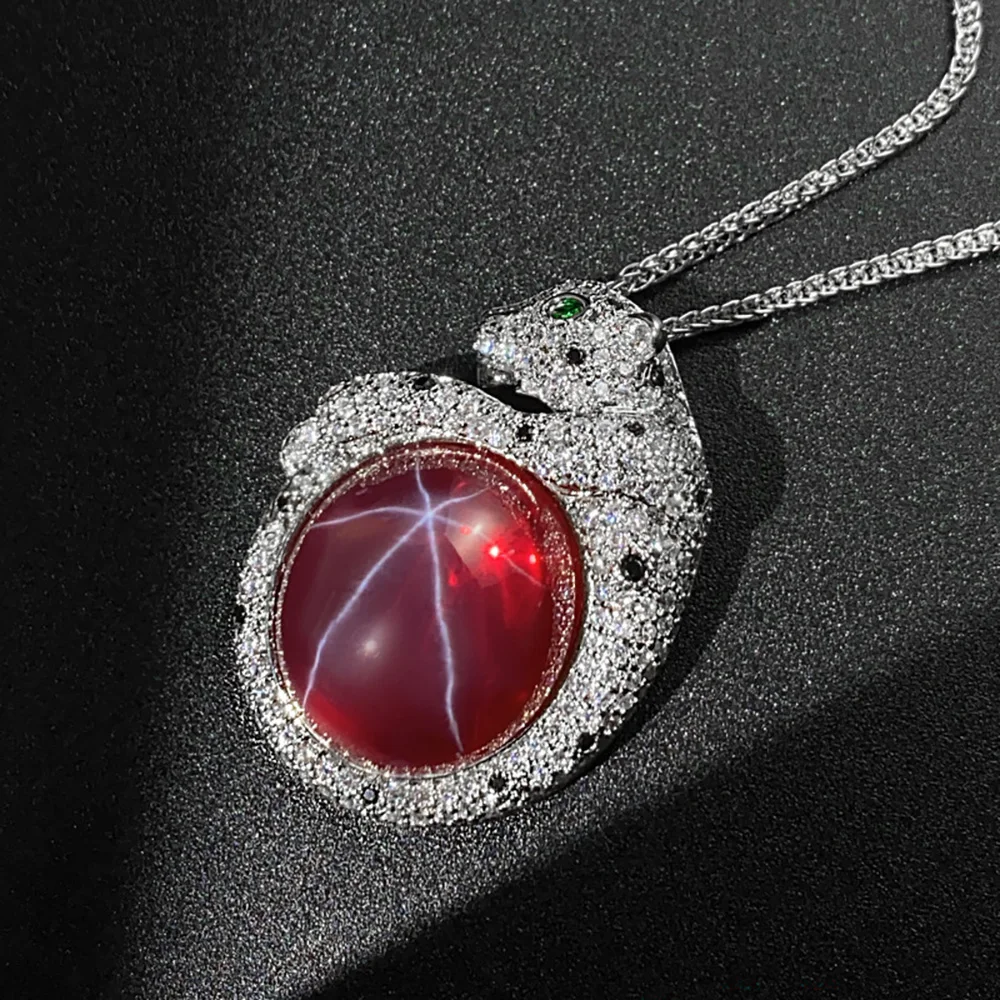 Hot Sell 18*20mm Ruby Leopard Hexagram Pendant Necklace for Women Gemstone Cocktail Party Fine Jewelry Vintage Accessories Gift