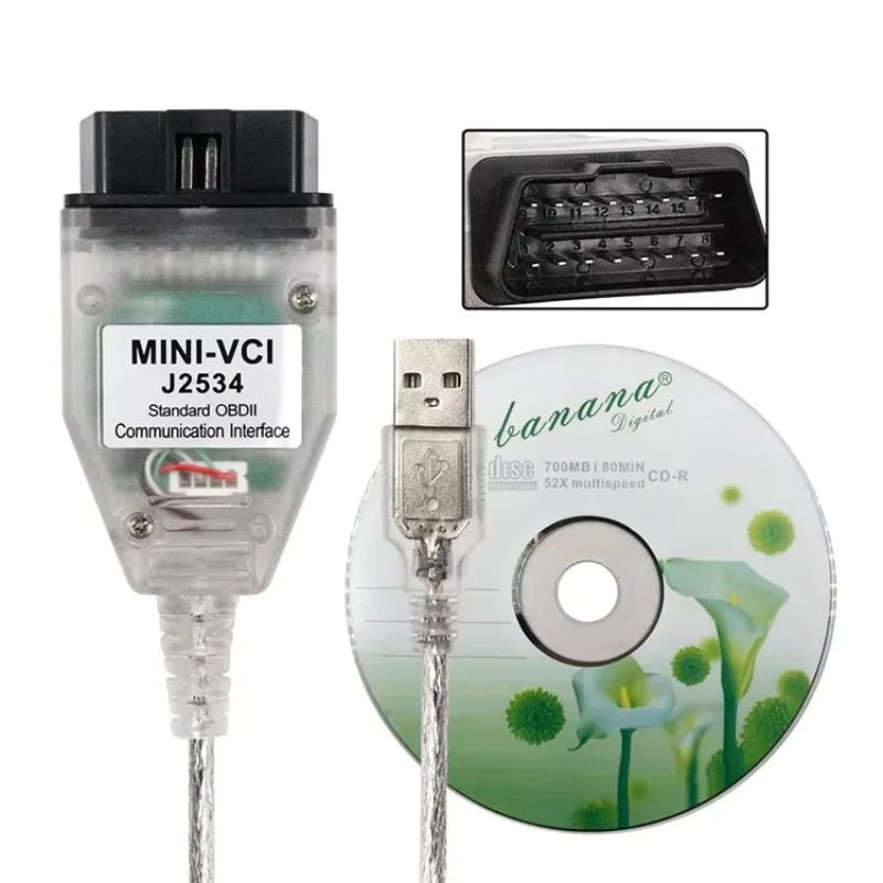 أحدث واجهة V14.20.019 MINI VI لعام 2024 لشريحة TIS Techstream MINI-VCI FT232RL J2534 2 كابل تشخيص