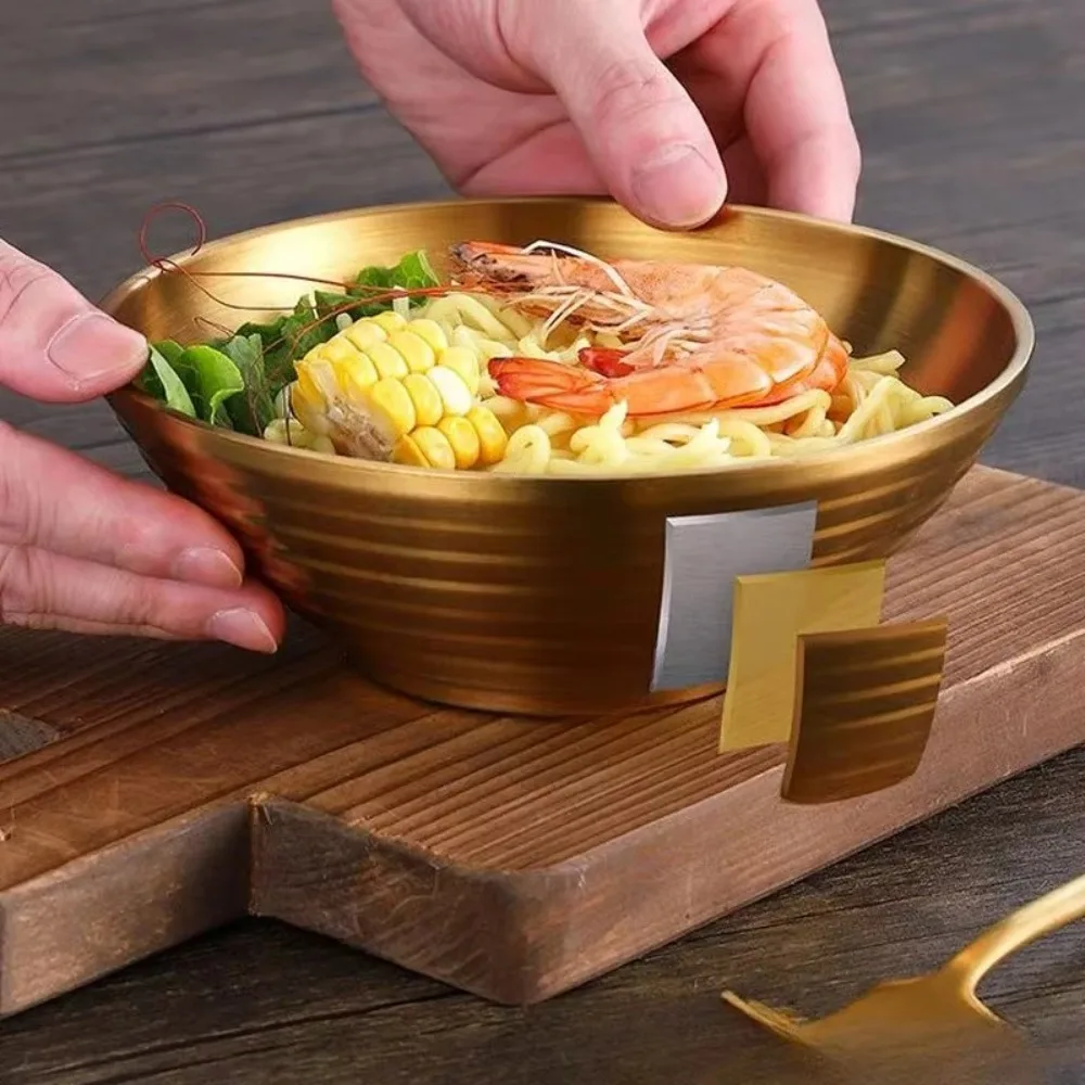 304 Stainless Steel Ramen Bowl Double Layer Large Rice Salad Bowl Threaded Anti Scalding Cold Noodle Soup Bowl Home Restaurant