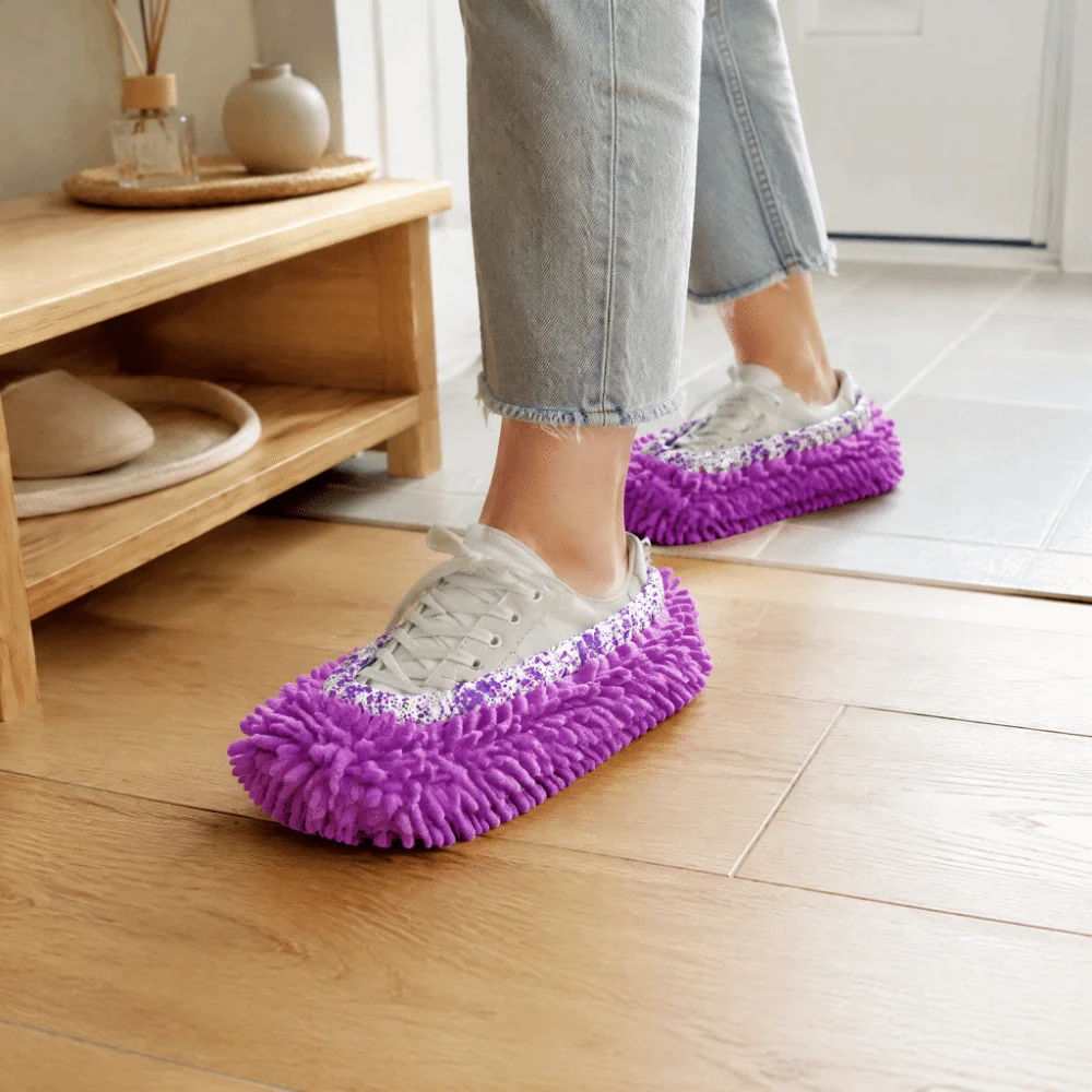 Convenient Chenille Mop Slippers Purple 30*12cm Floor Cleaning Slippers Duster Mop Slippers For Bathroom Use