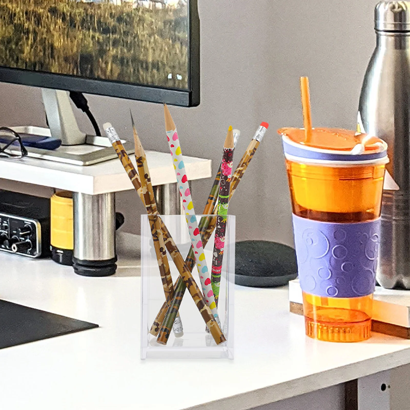 

Multifunctional Pen Holder Pencil Stationery Cup Square Can for Desk Office Case