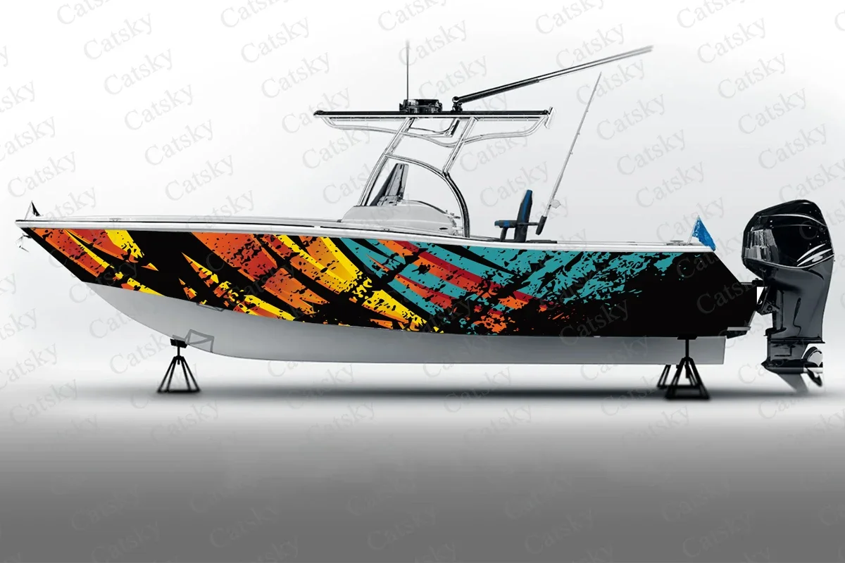 Splash ink abstract stripes Boat Sticker, PVC Waterproof Durable Vinyl Wrap Decals for Fishing Boats, Durable and Stylish Design