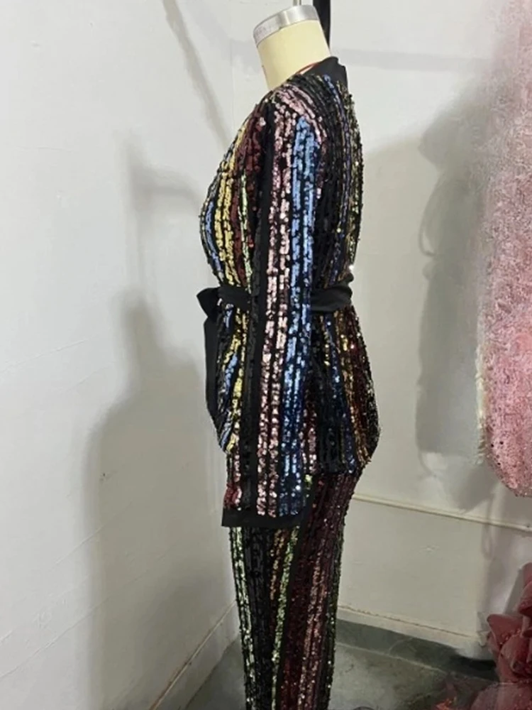 Maxi abito con paillettes alla moda per le donne abiti lunghi aderenti Slim a maniche lunghe lucidi abiti eleganti da donna Night Party Club con