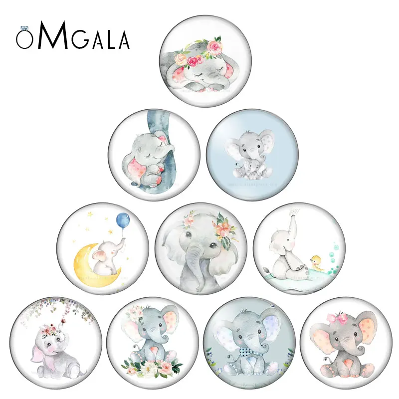 Cute Painting Elephant Artist 8/10/12/14/16/18/20/25/30mm Glass Cabochons Accessories Make Children Birthday Gift DIY Jewelry