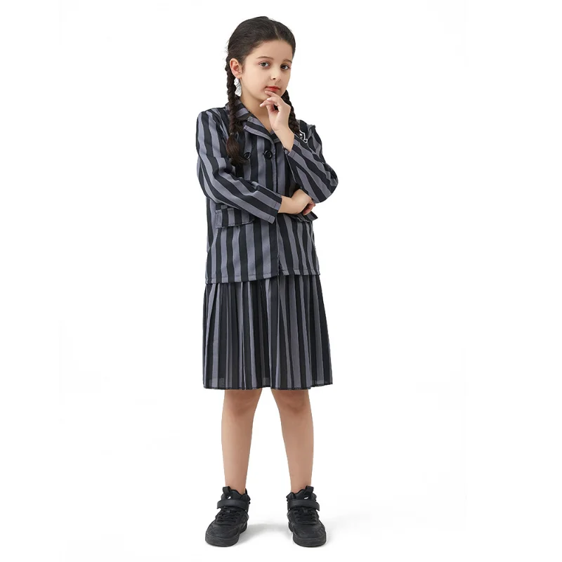 Sexta-feira addams traje cosplay para meninas, uniforme escolar para a festa de Halloween, roupas para meninas, ternos e saias