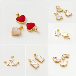 18K Gold Color Brass with Shell Moon Star Heart Lightning Charms Pendants Necklace Earrings Jewelry Making Supplies Accessories