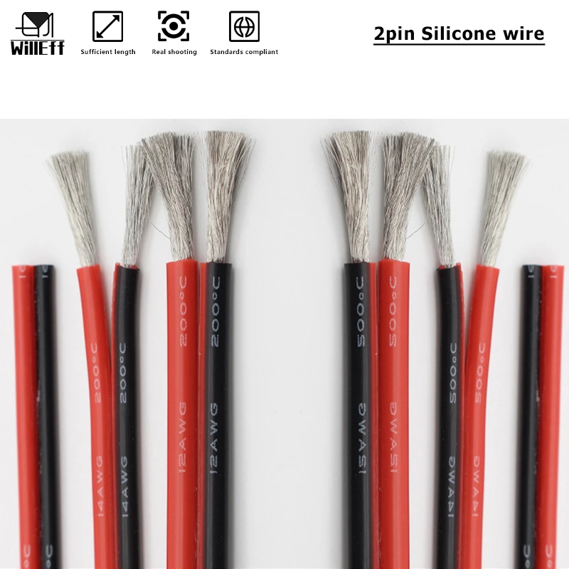 2pin Silicone wire Flat double wire Ultra soft Black Red Silicone cable Electrical extension cable For charger battery inverter