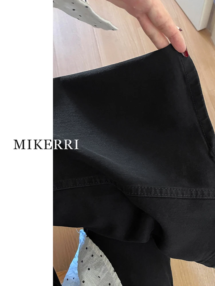 Damskie spodnie dżinsowe typu flare/bootcut w stylu Kpop Gyaru na sezon Jesień Zima 2025, dżinsy Y2k Harajuku, luźne czarne dżinsy z efektem warstw, proste dzwony, nowość.