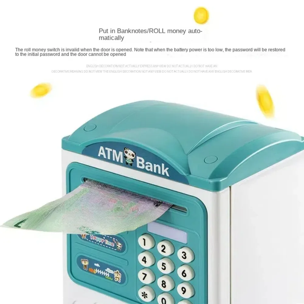 새로운 귀여운 ATM 기계 대용량 지문 암호 만화 돈 은행 핸들 음악 현금 은행 크리스마스 선물