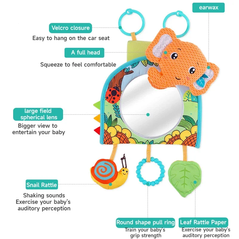 Montessori Baby Car Hanging Toys Colorful with Mini Mirror Interactive Hanging Toys For Attention Transfer Newborn Stroller Gift