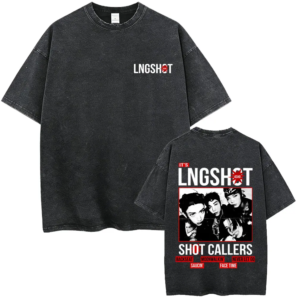 

Washed Vintage Korean Band Lngshot Shot Callers Album 2026 T Shirt Men Women Kpop Fashion Trend T-shirts Men's Cotton T-shirts