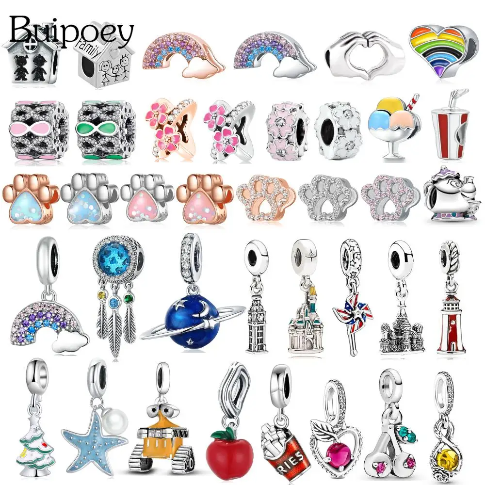 Buipoey 1pcs Rainbow Heart Dream Catcher Charm Footprint Flower Ice Cream Beaded Star Castle Apple Pendant DIY Jewelry Accessory