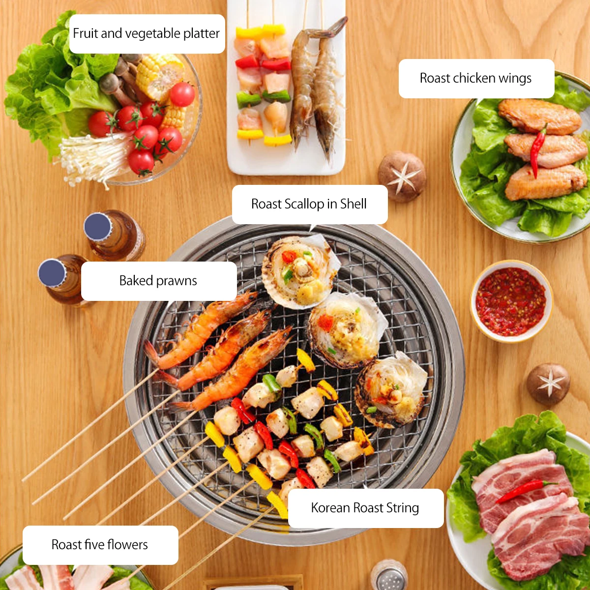 Kitchen Household BBQ Charcoal Grill Non-stick Multi-function Korean BBQ Grill Stainless Steel Charcoal Grill Stove For Camping