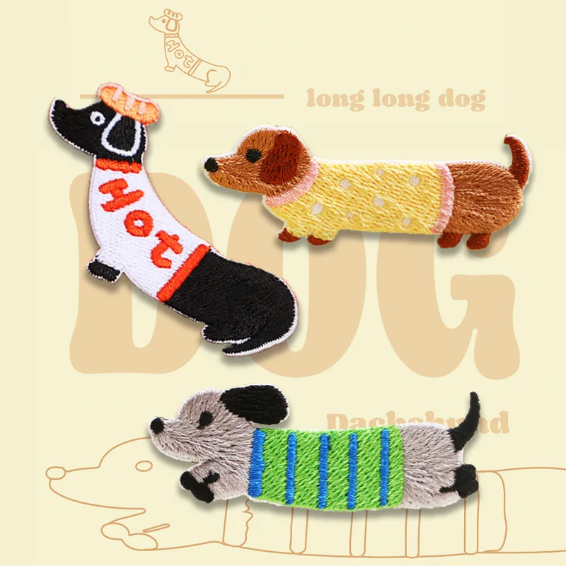 1 Piece Cute Dachshund Embroideried Dog Patches for Girls Bag DIY Small Glue Sticker for Kids Clothes Hairclip Designer