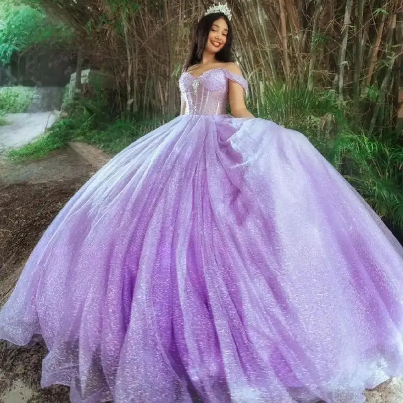 

Sparkly Purple Princess Ball Gown Quinceanrea Dress 2024 Layers Sweetheart XV Sweet 16 Birthday Dress Vestido De 15 Quinceañeras