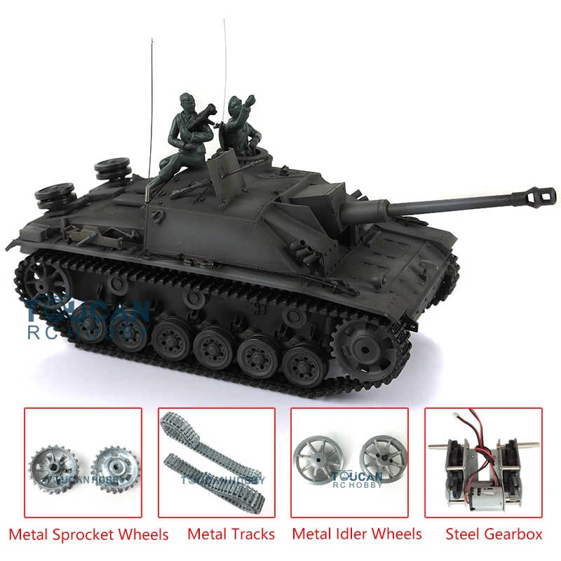1/16 Heng Long Gray 7.0 Upgraded Stug III RTR Radio-controlled Tank 3868 Metal Tracks TH17433-SMT4