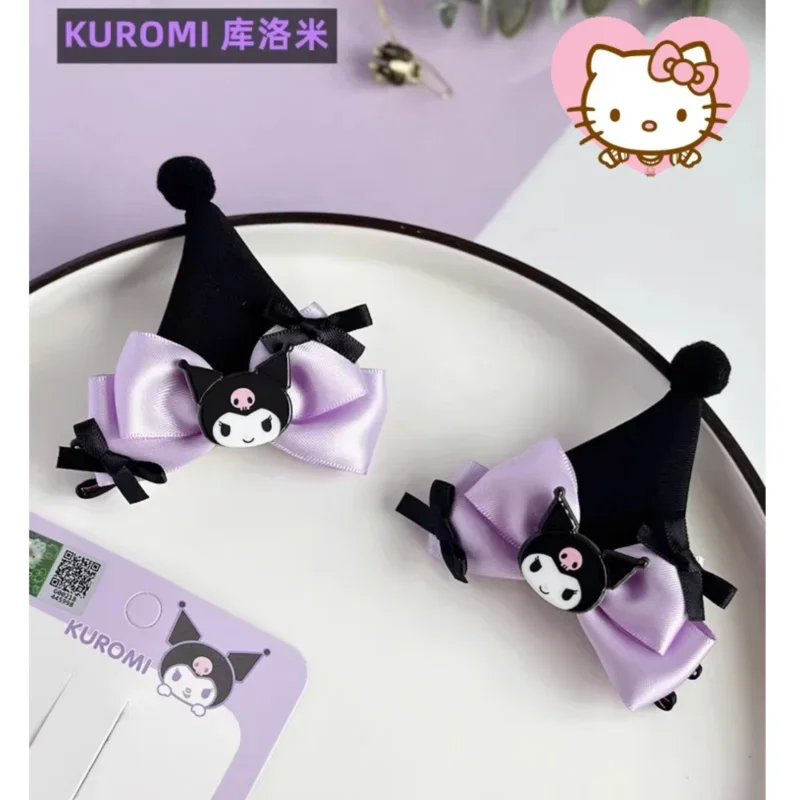 

sanrio cute kuromi cat ear hairpin black and purple JK bow hairpin hair accessories anime girls birthday gift children Halloween