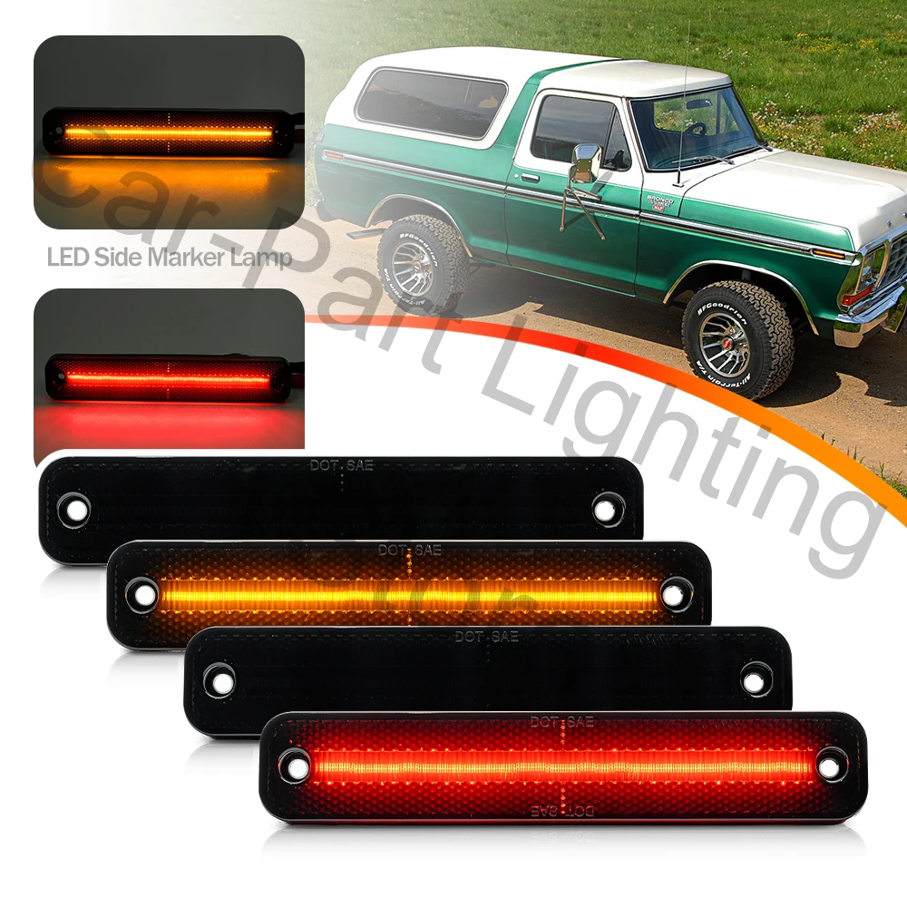 4X Smoke Lens Amber Led Front Turn Signal Lamp Side Marker Light Replacement For Ford Bronco Econoline F-100 F-150 F-250 F-350