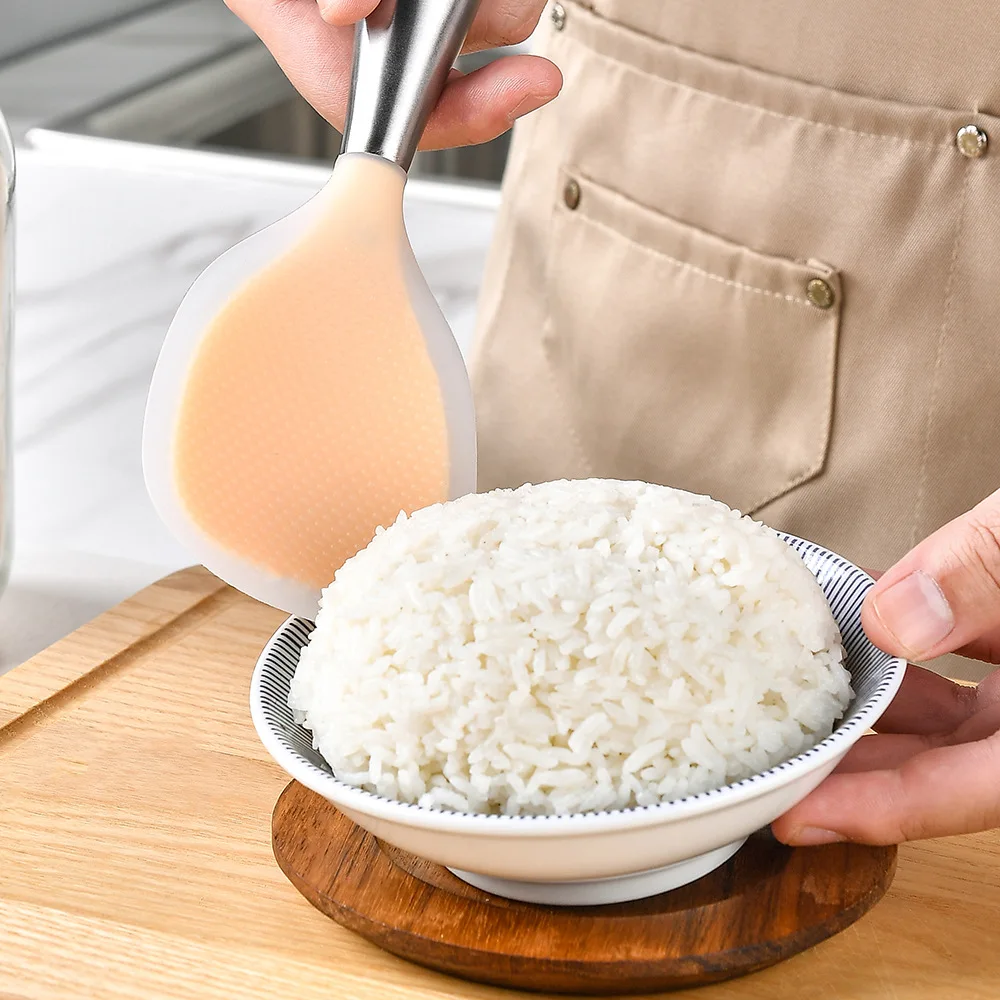 1PCS Silicone Rice Spoon Stainless Steel Handle Non-stick Cooking Spoon Anti-scalding Pot Rice High-temperature-resistant Spoon view 2