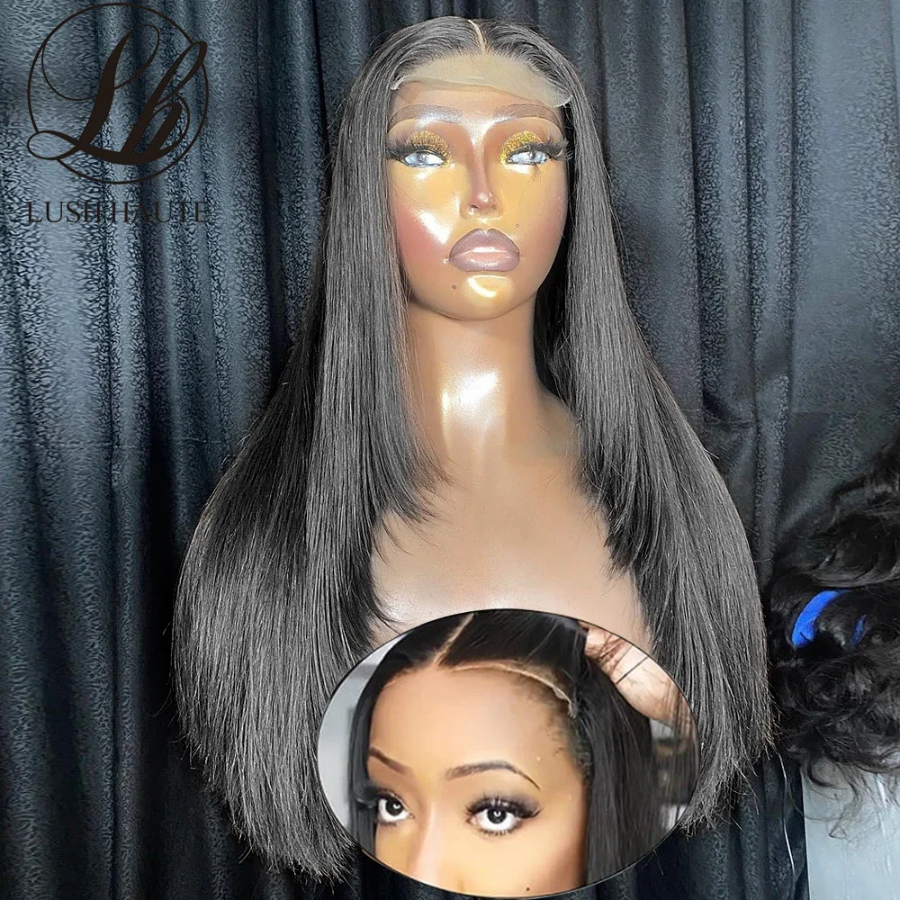 

Layered Cut Wear and Go Glueless Wigs Straight 4x4 Lace Closure Wig Pre Plucked Pre Cut 180% Density Synthetic Straight Lace Wig