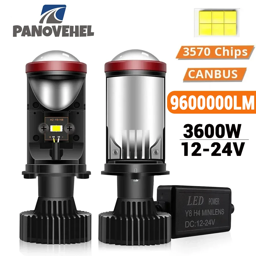PANOVEHEL Mini-Projektor H4 LED-Scheinwerfer 9600000LM 3600W Glühbirnen Canbus Linsen Auto-Lampe Nebelscheinwerfer 9003/HB2 Fern-/Abblendlicht 6000K