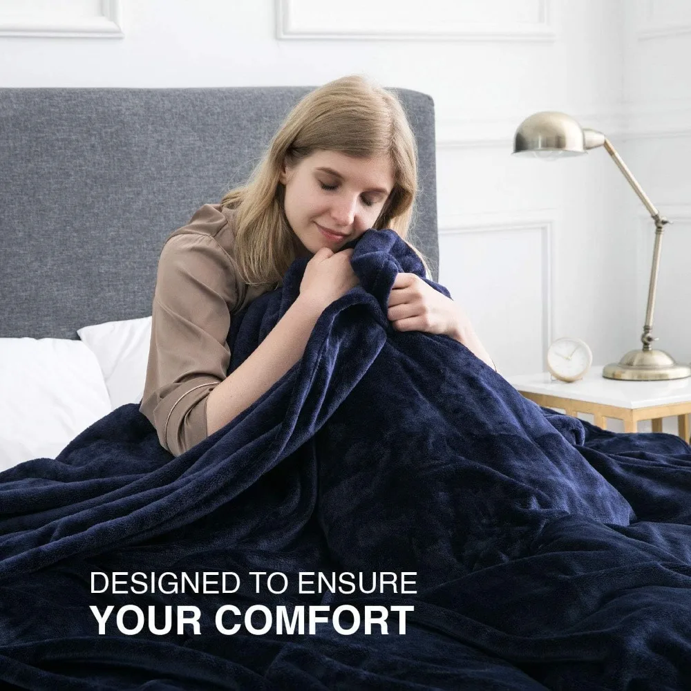 8 Pack Queen Fleece Blankets 90x90 Navy Bulk Soft Warm Cozy for Bed Couch Travel