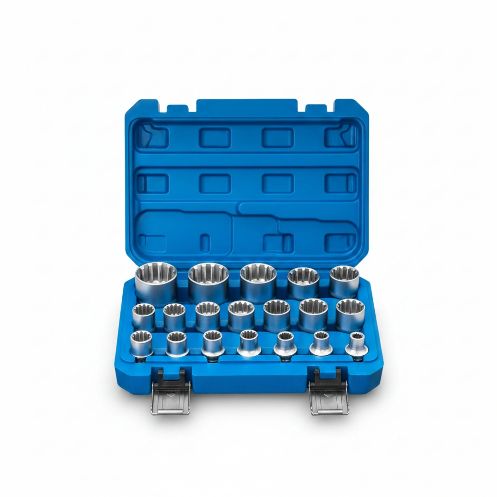 19 Pieces Grooved Socket Set with Case Chrome Vanadium Grooved Socket Set Sockets Cr-V Tools Heavy Duty for Mechanics