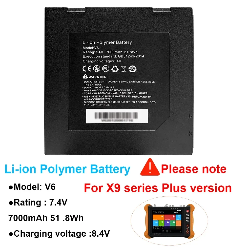 7.4V 51.8Wh Rechargeable Lithium-ion Polymer Battery V6 7000mAh Compatible with X9 plus serise Battery for CCTV Tester