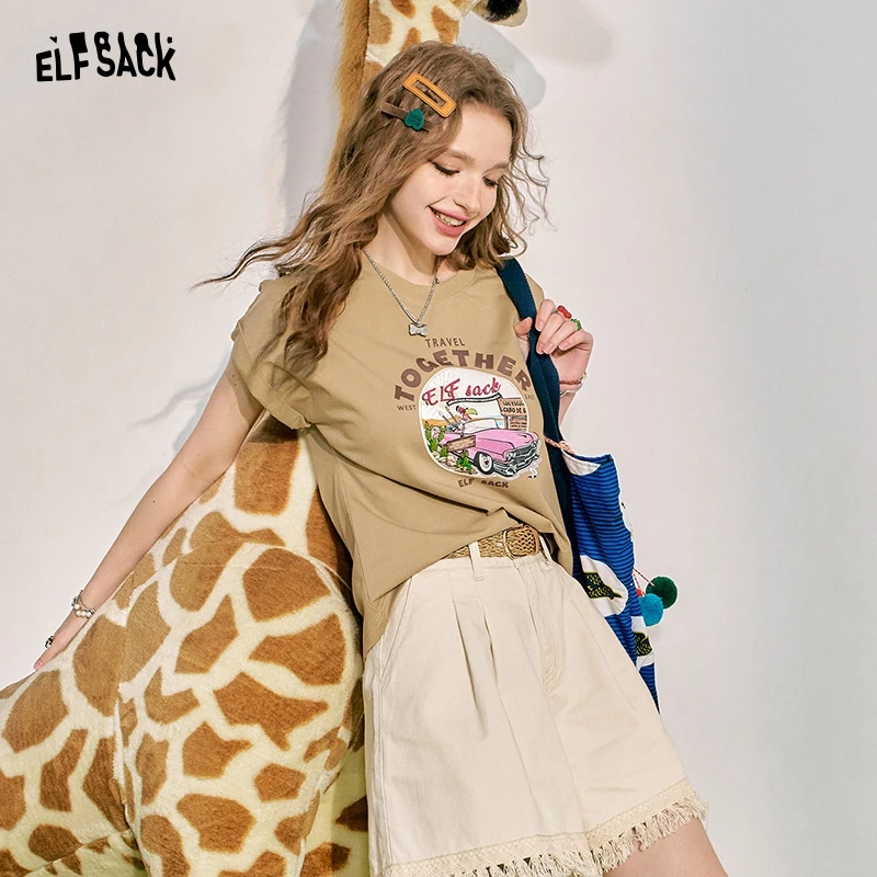 Elfsack-女性用半袖ルーズシャツ,ピンクの手錠のレースデザインの服,痩身トップ,新しい夏のコレクション2022