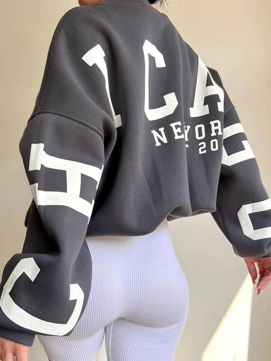 Y2k Retro Hoodie Women Harajuku Letter Long Sleeve Oversized Sweatshirt Hip Hop Loose Pocket Hooded Jacket Coats Streetwear