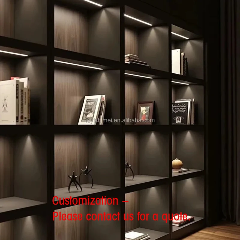 custom.Modern Minimalist Luxury Custom Metal Aluminum Floor To Ceiling Storage Shelf With Led Light Living Room Offi