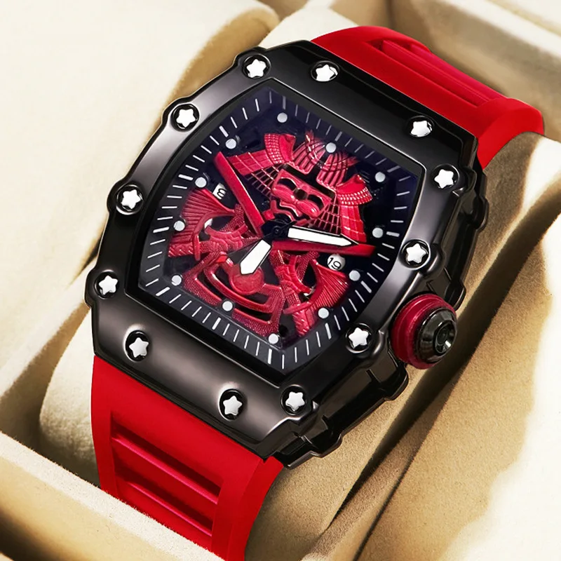 

2025* New Tonneau Shape Men’s Sport Watch, Luminous Waterproof Silicone Strap Wristwatch with Calendar