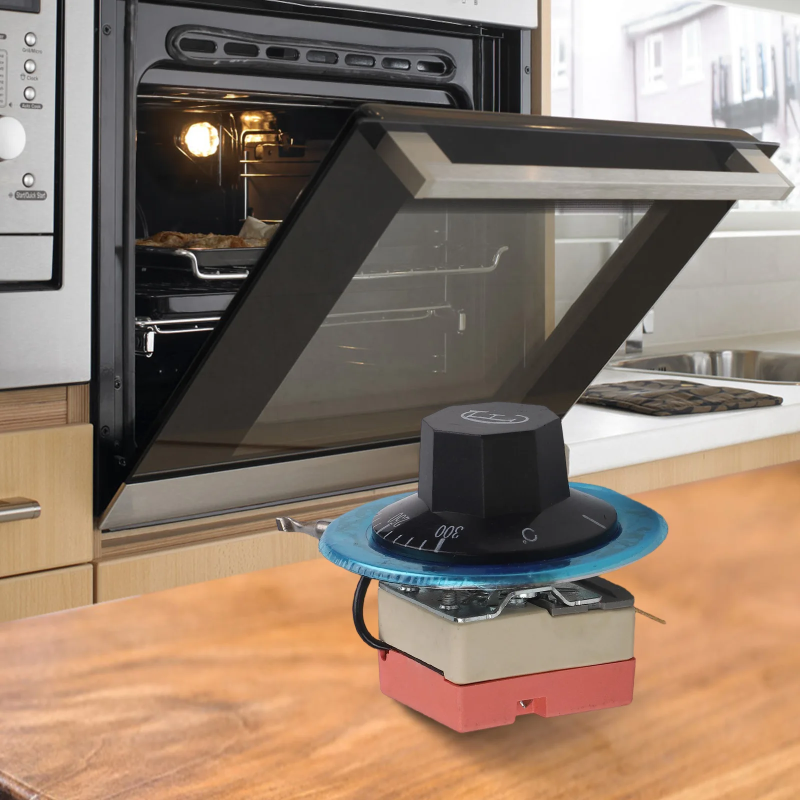 Термостат переменного тока 250 В, регулируемый термостат, детали кухонной техники, черный термостат, конструкция капиллярной трубки, максимальный ток 16 А