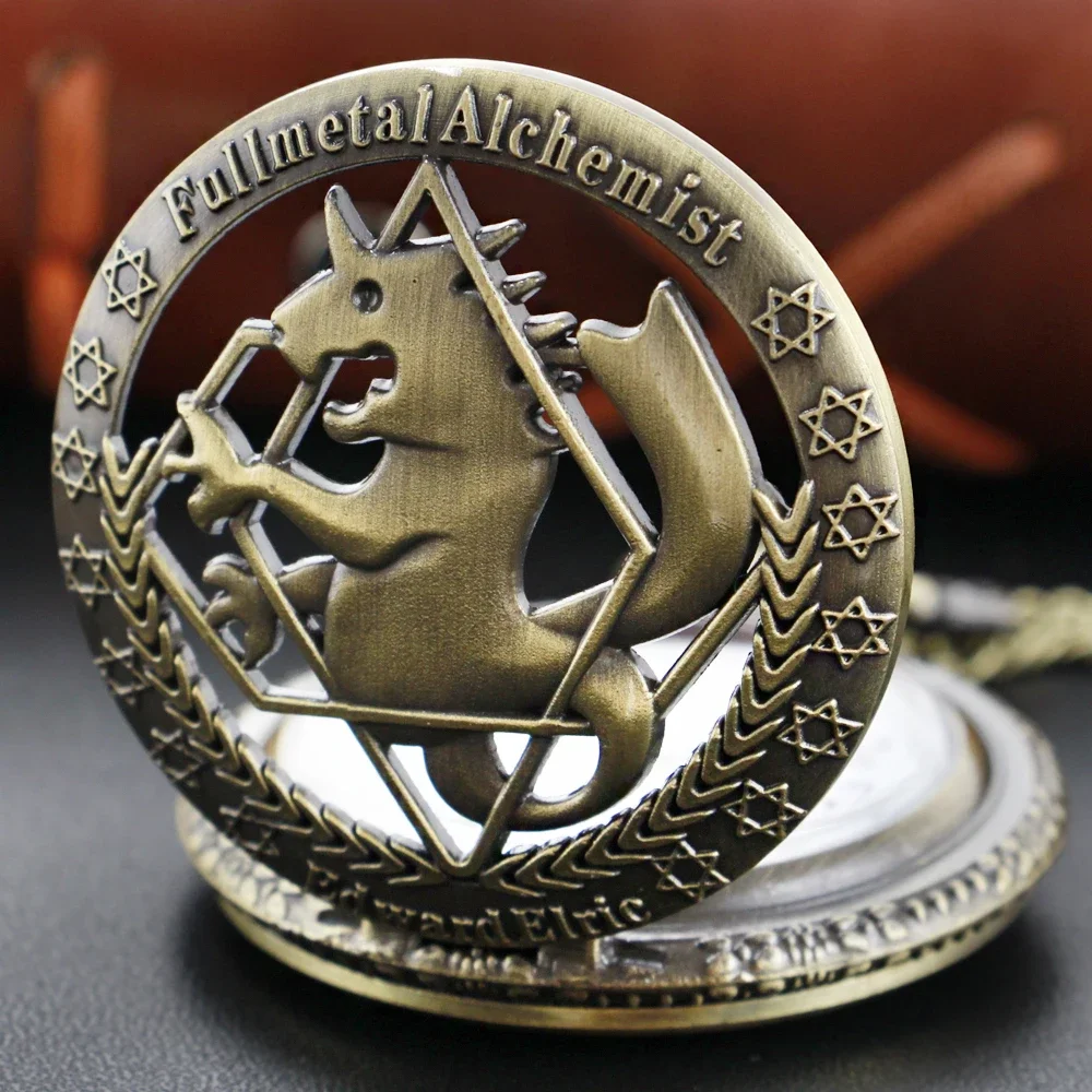 New Anime Fullmetal Alchemist Edward Hollow Bronze Quartz Pocket Watches Pendant Necklace Fob Watch Men Women Gifts Pocket Watch