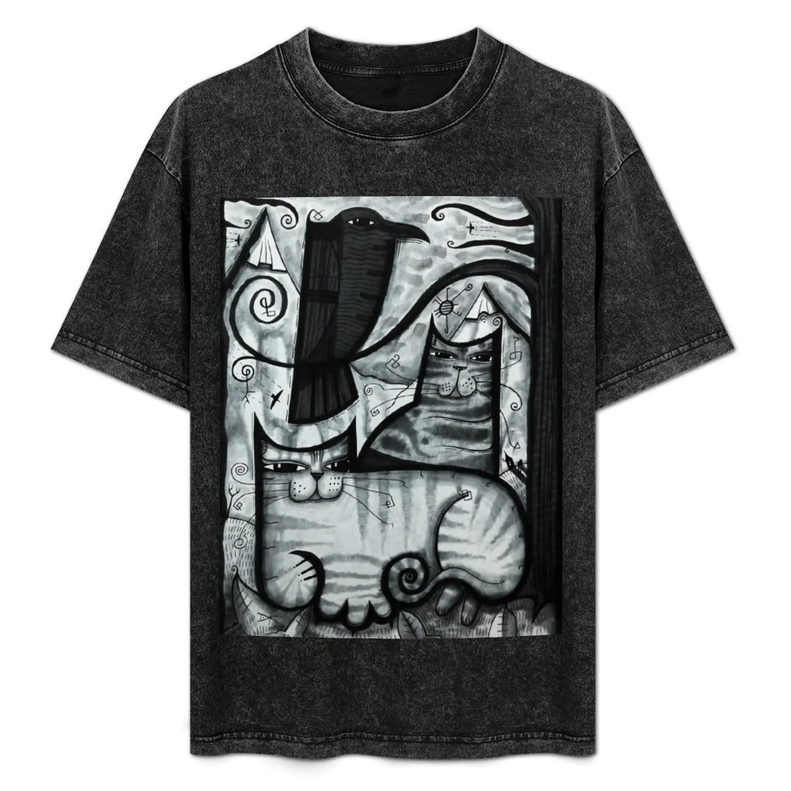

Two Cats & Corvid (dk_2020july25a) T-Shirt cotton tshirt 100% t shirt man luxury T-Shirt