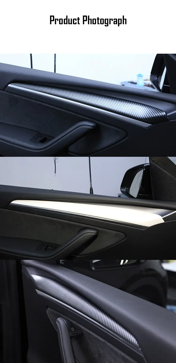Auto Dashboard Abdeckung Für Tesla Modell 3Y Tür Dash Trim Panel Carbon Fiber ABS Innen Zubehör Aufkleber 2021-2024 Neue – Detail 13