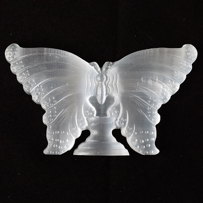 Natural Selenite Crystal Standing Butterfly Skull Reiki Gift Tranquility Blessings Love & Light Satin Spar Carved Animal Statue