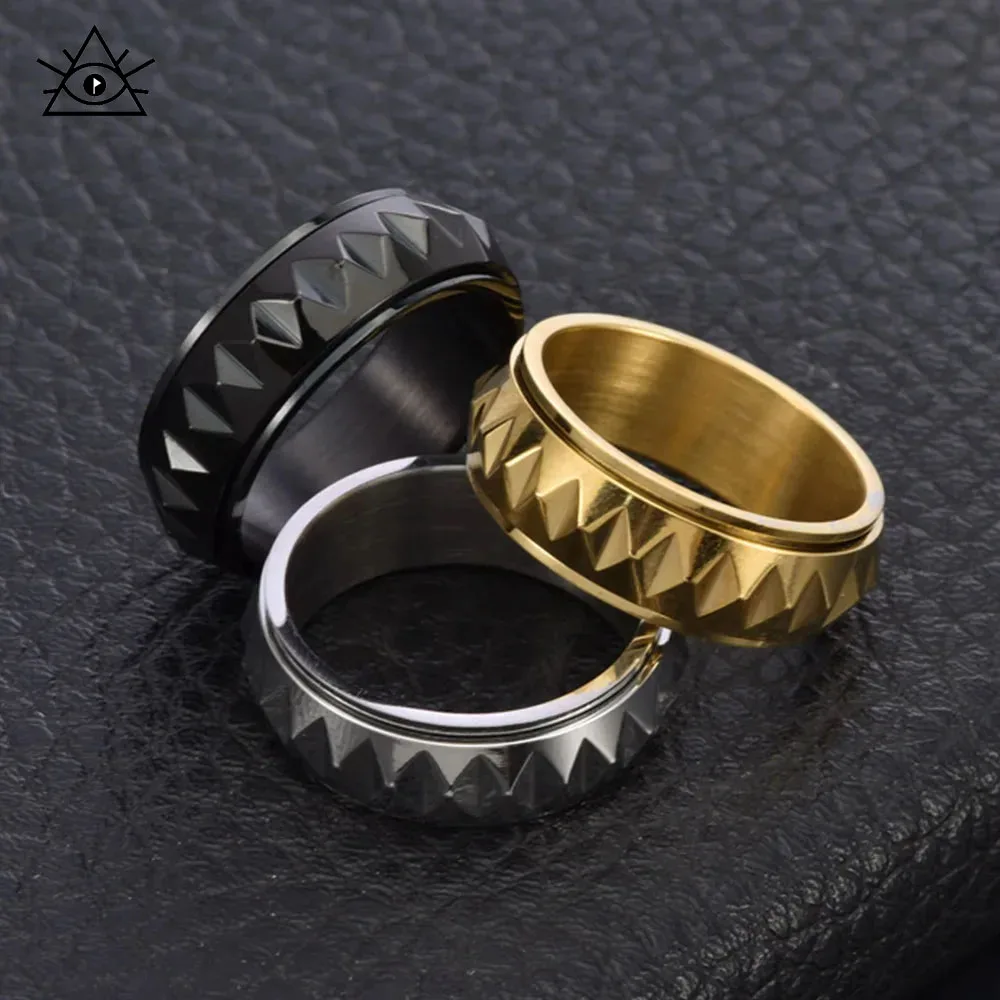 Fashionable Faceted Stainless Steel Rotatable Ring Simple Men's Single Index Finger Ring Three-dimensional Triangle Jewelry